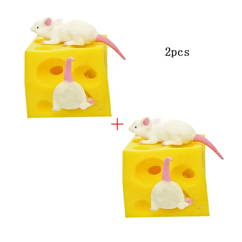 2 pcs High Quality Latex Mouse and Cheese Toy Hide and Seek Stress Relief for Boy Girl Baby Stressbusting Fidget Mouse Toys - Цвет: 2 pcs