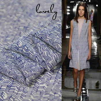 

100cm*137cm Blue Geometric Silk Crepe Fabric Quality Natural Dress Shirt Textile Meter