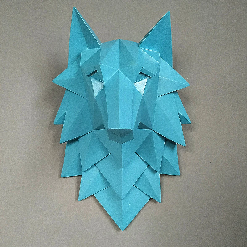 blue statue Украшение дома аксессуары 45x29x26 см большая статуя 3D голова волка смола скульптура Настенный декор Скандинавская Гостиная Фреска художественное ремесло - Цвет: blue statue
