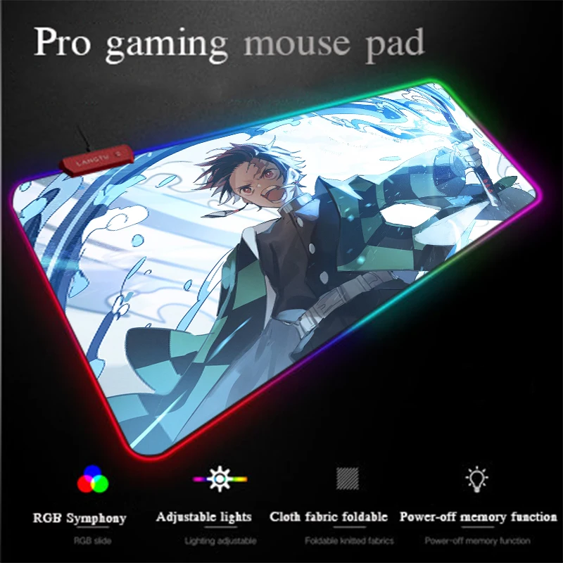 Yuzuoan Ghost-faced Blade RGB коврик для мыши с запирающимся краем утолщенный геймерский компьютерный коврик для мыши светодиодный коврик с подсветкой Универсальный 90X40