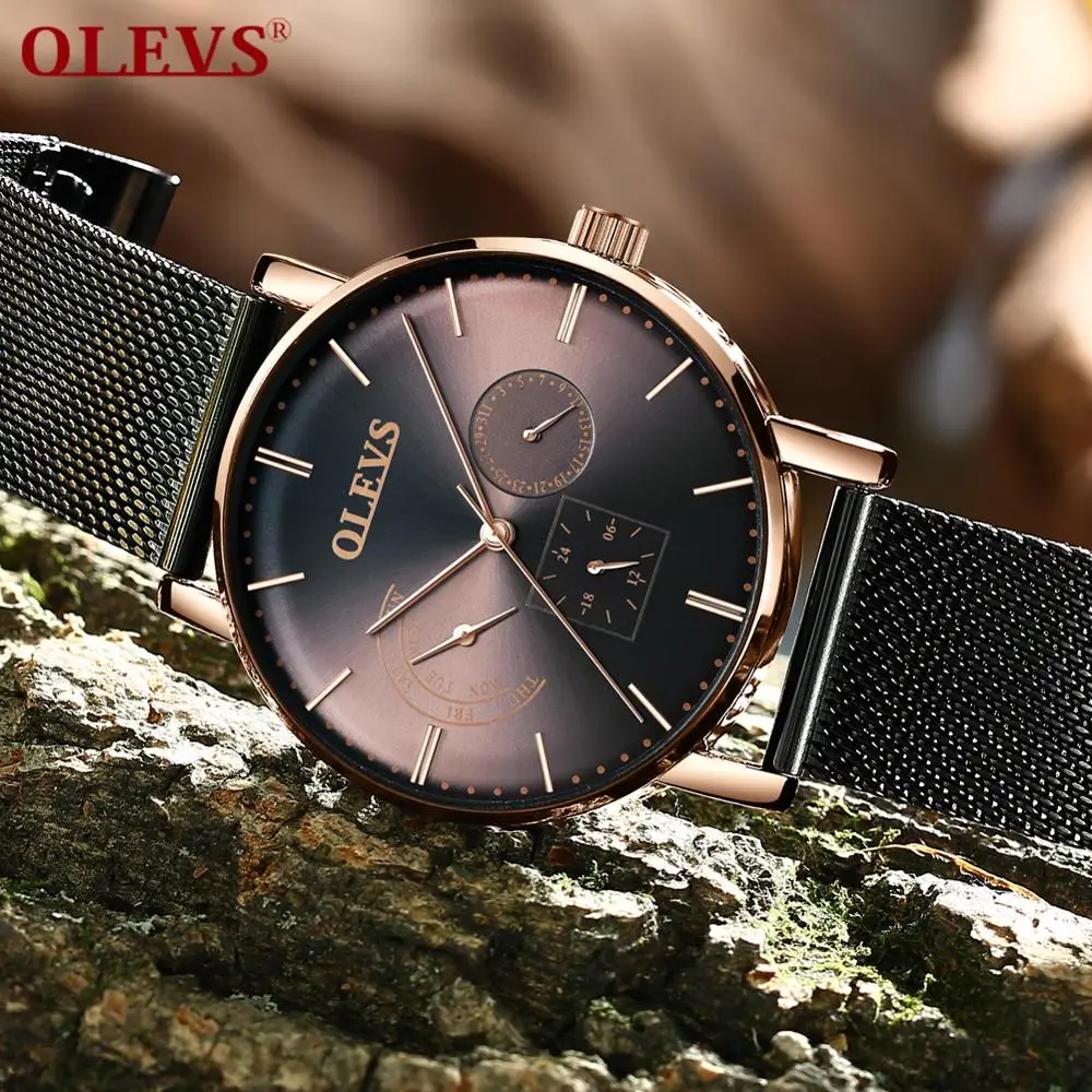 

OLEVS automatic mechanical watch, multi-function calendar waterproof men's watch, fashion leather watch