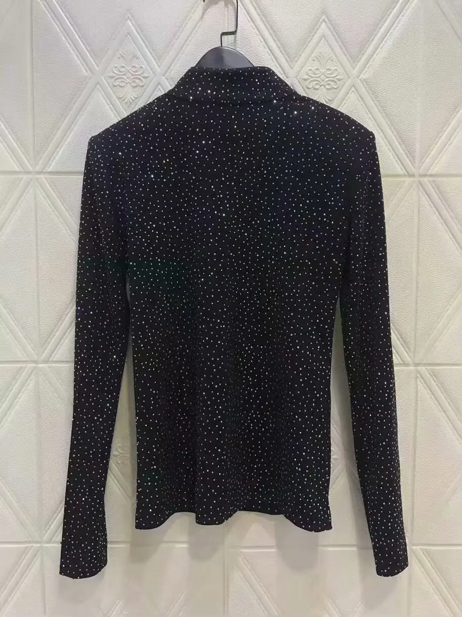 11.1 High quality New women Turtleneck diamonds knitted long sleeve slim fashion sweaters