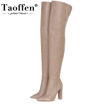 

TAOFFEN Size 34-43 Women Over Knee Boots Sexy Pointed Toe High Heel Winter Shoes Woman Long Boot Fashion Party Lady Footwear