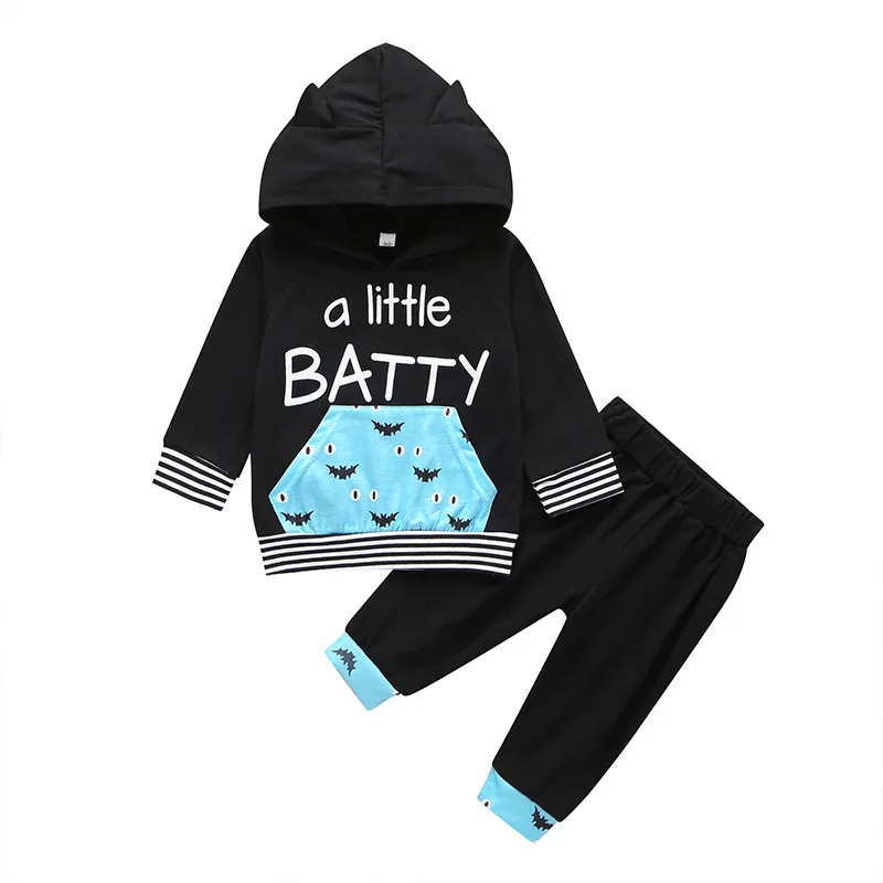 Spring Autumn Boys Clothes Set Toddler Kids Baby Boys Children Clothes Long Sleeve Bat Hooded Ear Sweatshirt Tops+pants Outfits