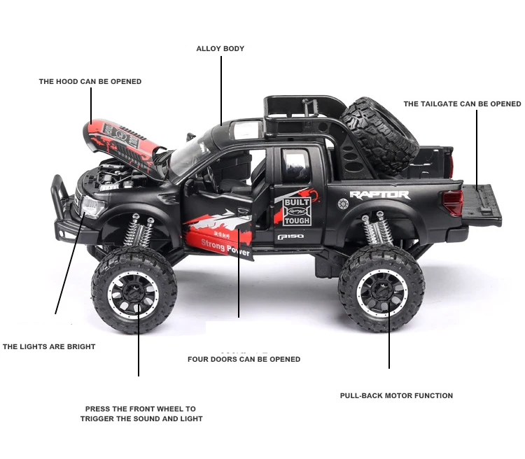 Горячая масштаб 1:32 колеса литья под давлением автомобиль Ford F-150 пикап Raptor металлическая модель с светильник