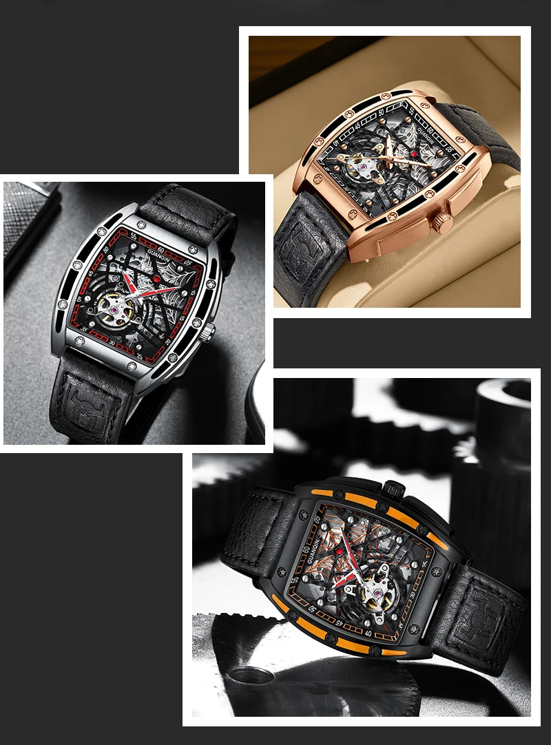 2022 GUANQIN Luxury Fashion Sapphire Mechanical Automatic Watch Men's Watch Stainless Steel Hollow Tourbillon Men's Accessories