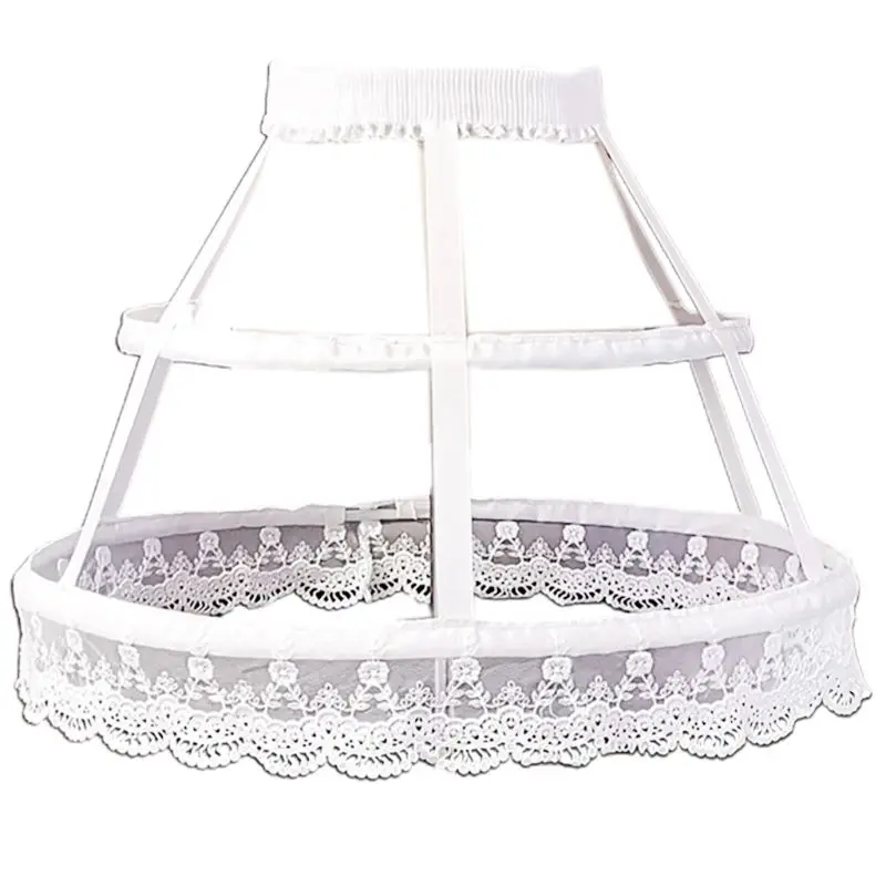 Women Victorian Petticoat 2 Hoops Crinoline Hollow Bird Cage Skirt Embroidery Floral Lace Underskirt