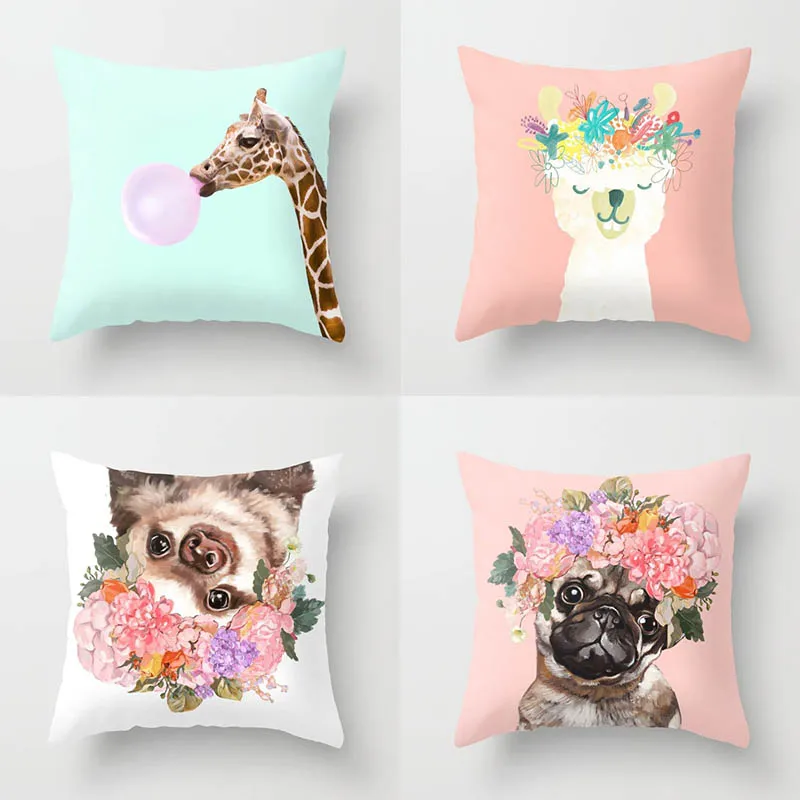 

Pillow case 45 * 45 Giraffe Dog cartoon pattern printed polyester pillowcase square decorative pillowcase