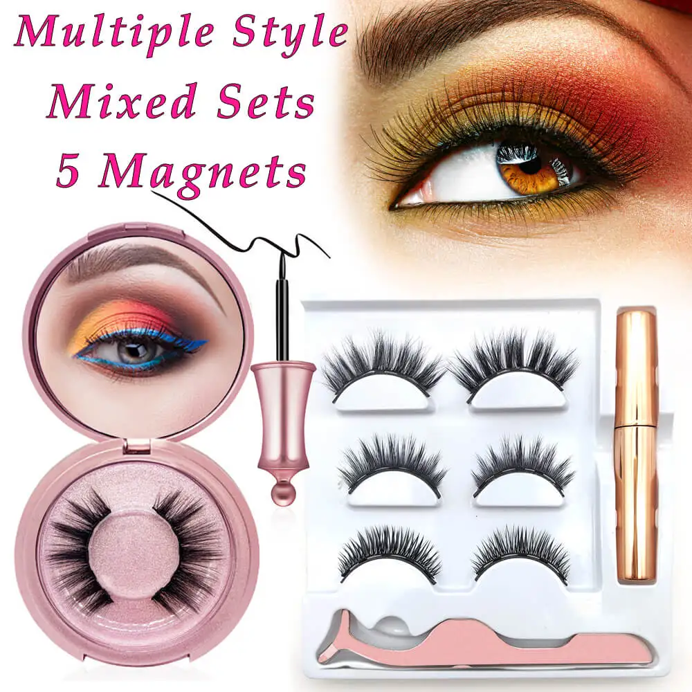 

Waterproof Magnetic Eyelashes 5 Magnets Eye Eyeliner Liquid Set No Glue False Mink Extension Kit 3D Individual Reusable Eyelash