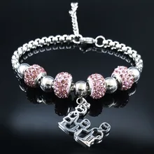 Семейные розовые браслеты из нержавеющей стали с кристаллами для папы и мамы и мальчика, женские браслеты серебряного цвета, ювелирные изделия B18538
