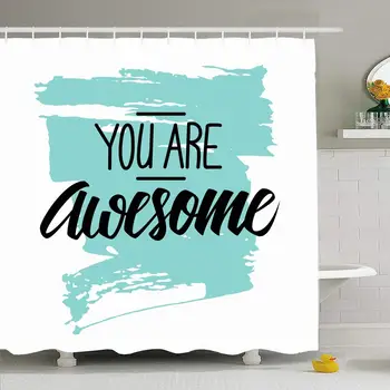

Shower Curtain Set with Hooks 60x72 Handwritten Phrase You Awesome Word Emotion Brush Amazing Inscription Your Stroke Signs