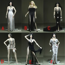  Black/Whie 1/6 Sexy Female Sleeveless Corset Tassel Long Dress Necklace Bracelet Accessory Model for 12'' Largest Bust Body 