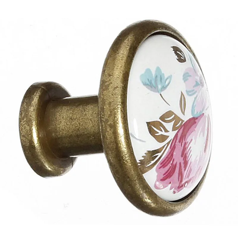 Anti brass Floral Drawer Knobs Europe Ceramic Door Cabinet Cupboard Pull Handles 32mm Tulip | Обустройство дома