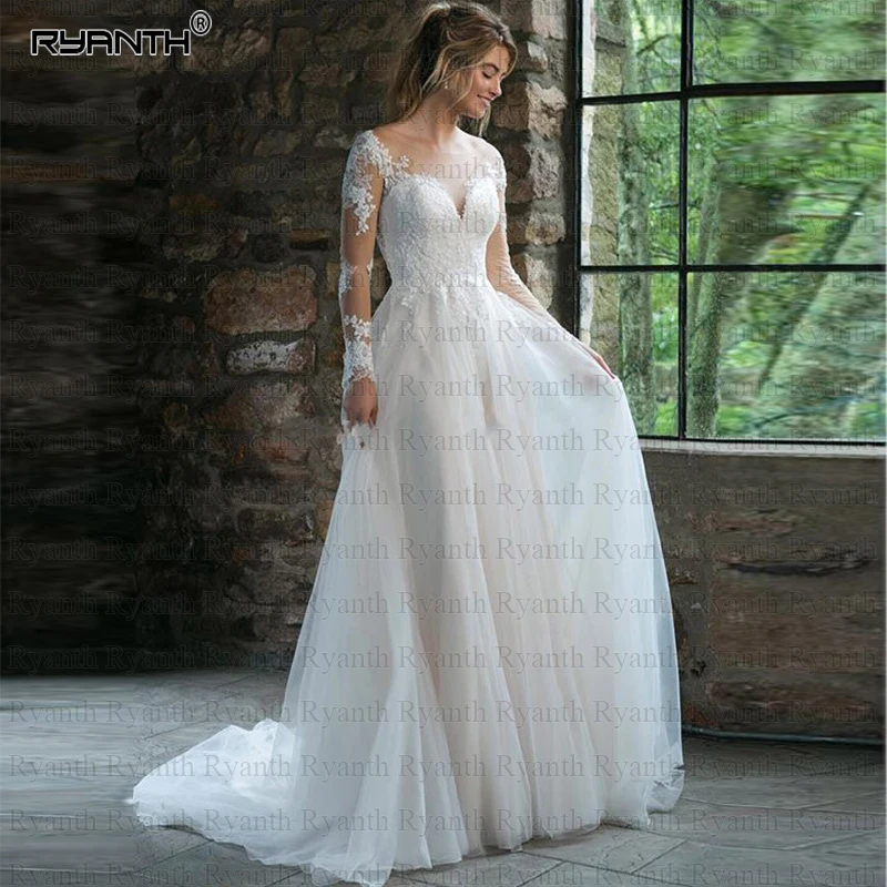 Vestido de noiva размера плюс с длинным рукавом Кружева Линия свадебное платье Robe de marCustom сделанные богемные Свадебные платья Robe de mariee