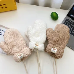 Winter Cute Simple Style Bear Women's Mittens Wool Thickened Warmth Windproof Lolita Fashion Kawaii Halter Outdoor Gloves