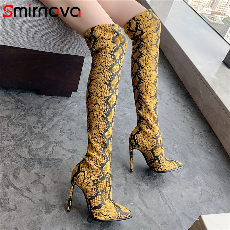 

Smirnova sexy lady snake prints 2020 winter over the knee boots high heels boots pointed toe shoes fashion women's boots