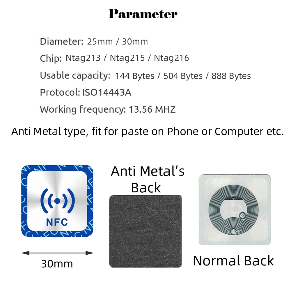 6pcs NFC Ntag213 Ntag215 Ntag216 TAG 213 13.56MHz Universal Label RFID Sticker Token Patrol Ultralight