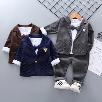 

Spring and Autumn 2020 New Boys and Babies Combination Suit Three Cotton Stripe Children's Suit Children's Leisure Suit Suit