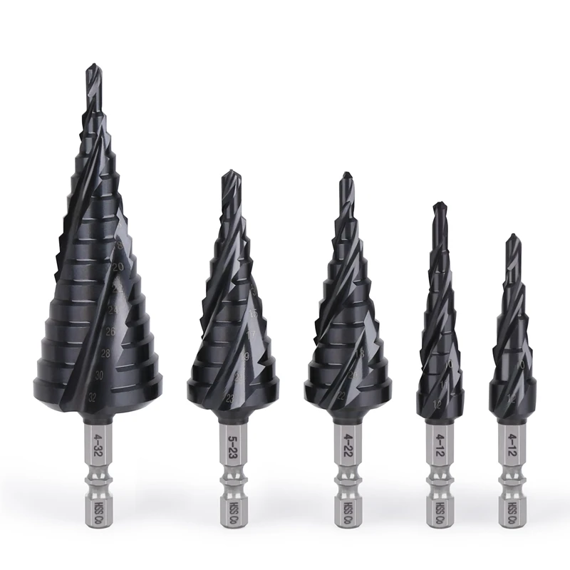 Free Shipping Hex Shank HSS Co M35 Cobalt TiAIN Spiral Groove 3 Flutes Step Drill Bits For Stainless Steel Iron Hole Opener saw