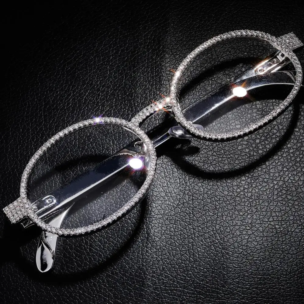 GUCY ретро маленькие овальные очки для мужчин и женщин винтажные золотые серебряные цветные очки с кубическим цирконием хип хоп Рок очки - Цвет оправы: Silver