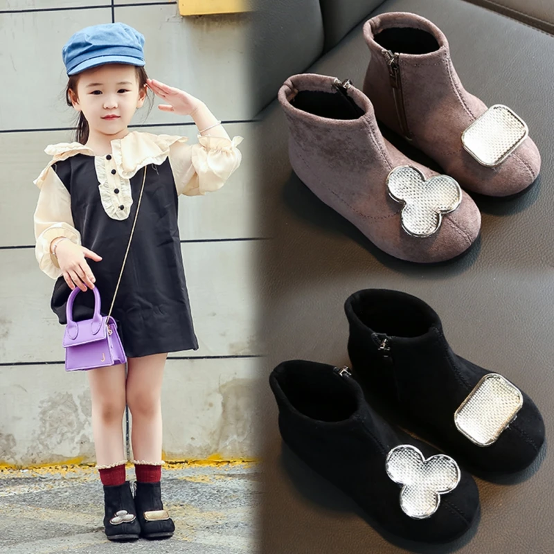 

Girls Boots Autumn Winter PU Leather Waterproof Kid Boots Shoes Rome Flower Little Girl Martin Boots Fashion Baby Boots New