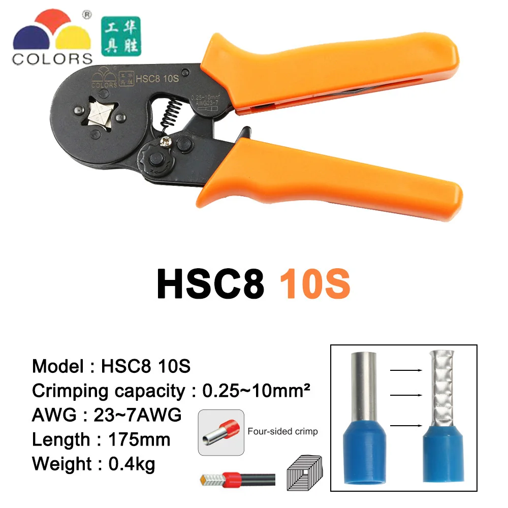 HSC8 6-4A 6-6 мини-тип обжимные плоскогубцы 0,25-10 мм2 терминалы обжимные инструменты многофункциональный инструмент руки плоскогубцы hsc8 16-4 6-16 мм2 - Цвет: 10S