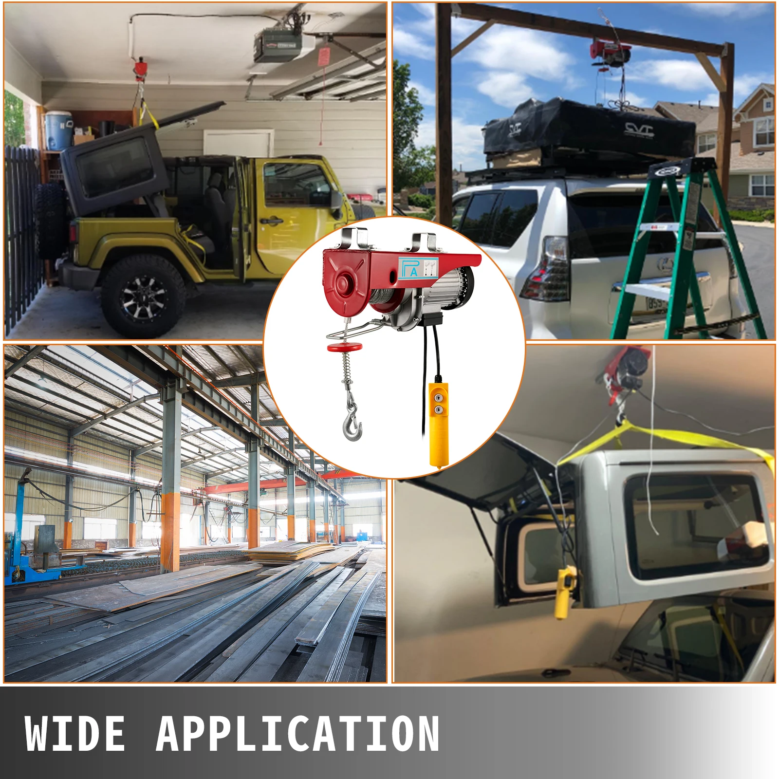 VEVOR 1760 lbs 800 kg Electric Hoist Crane New Portable Lifter Overhead Garage Winch with Wired Remote Control and Limit Switch - Image 2