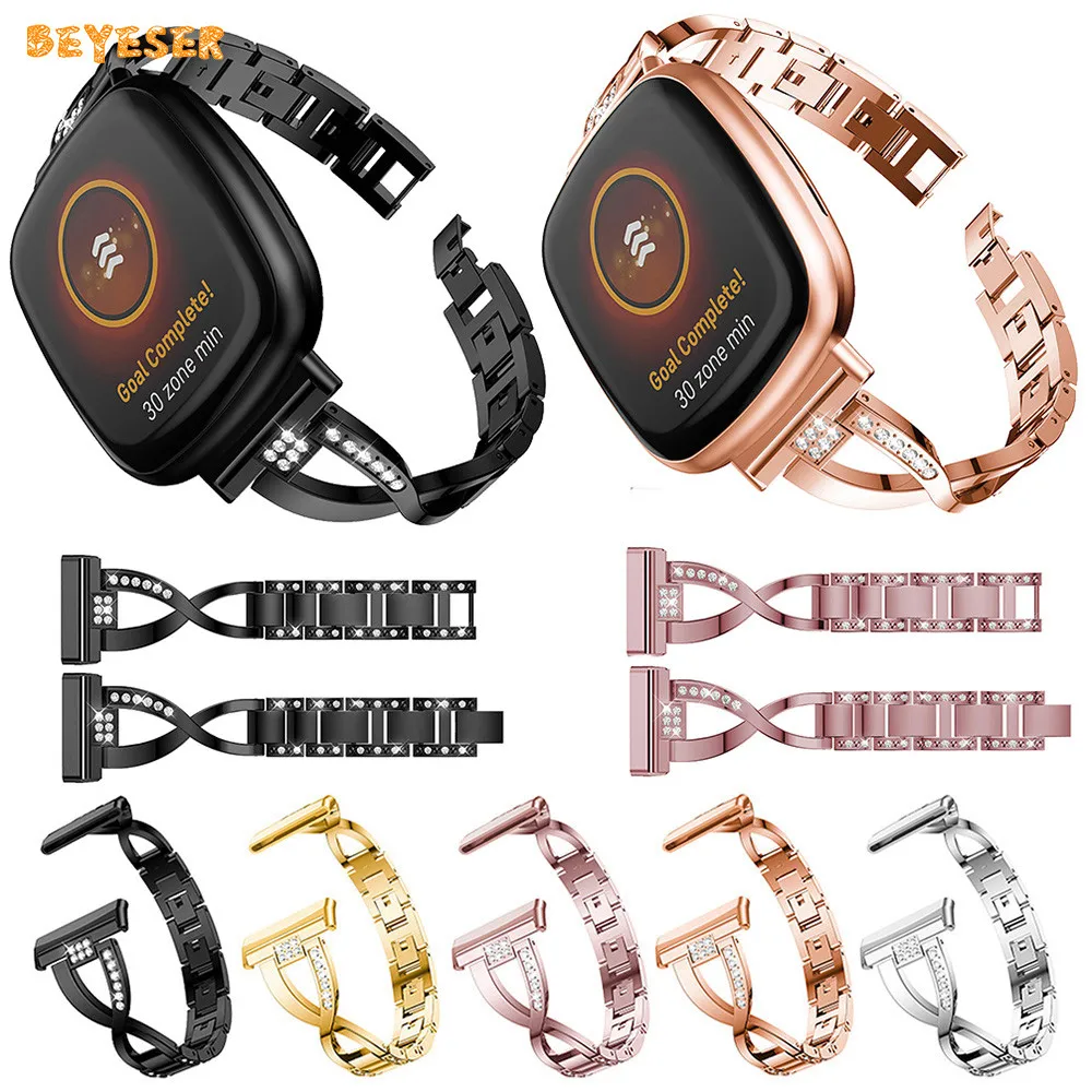

Stainless Steel Rhinestone Strap For Fitbit Versa 3/Sense Smart Watch Band Replacement Watchband Bracelet Metal Diamond Belt