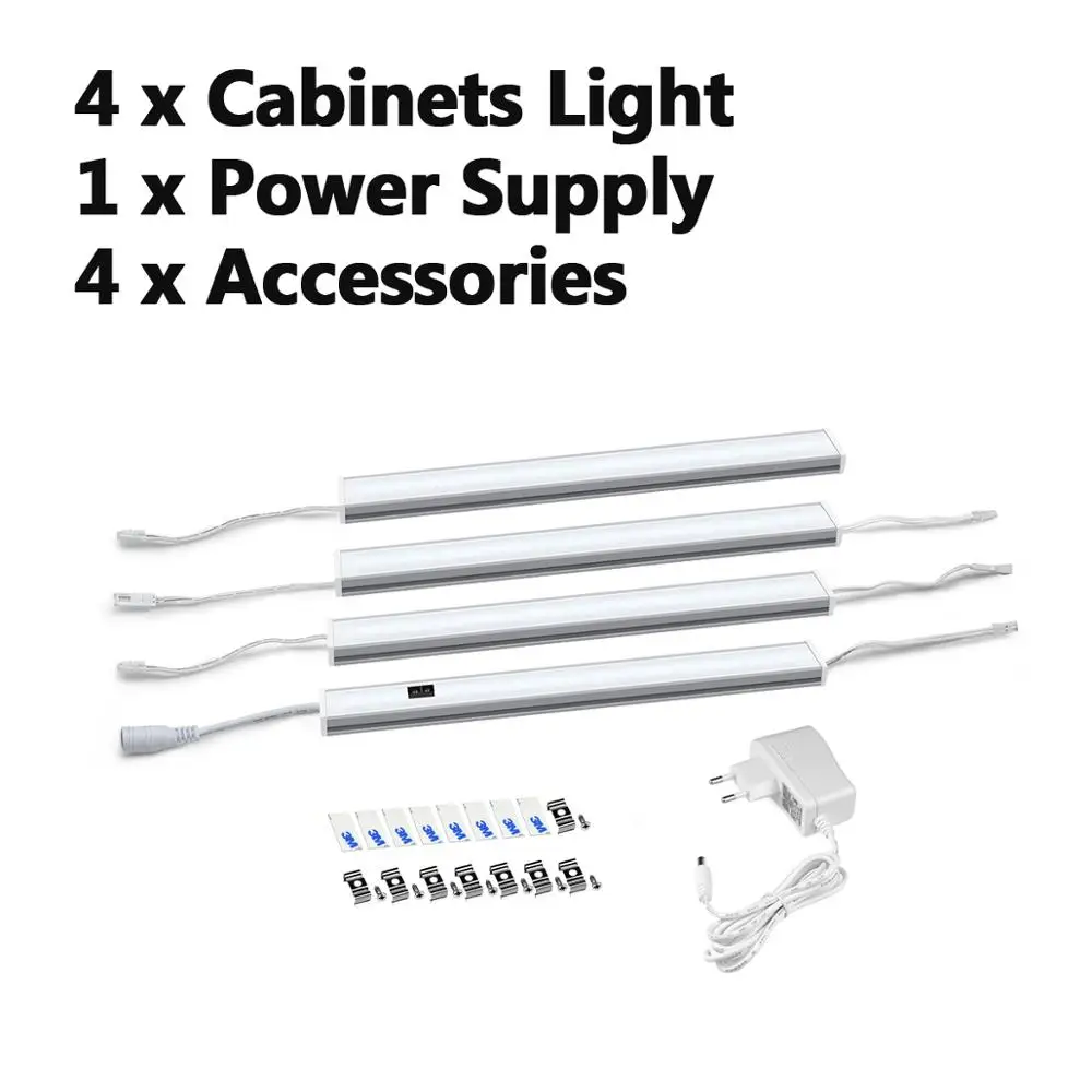 4pcs With EU Power 5 м подключаемый 110 В 220 В к DC 12 В кухонный светодиодный светильник для шкафа с датчиком стрелы Ночной светильник высокой яркости светодиодный светильник для спальни - Color: 4pcs With EU Power