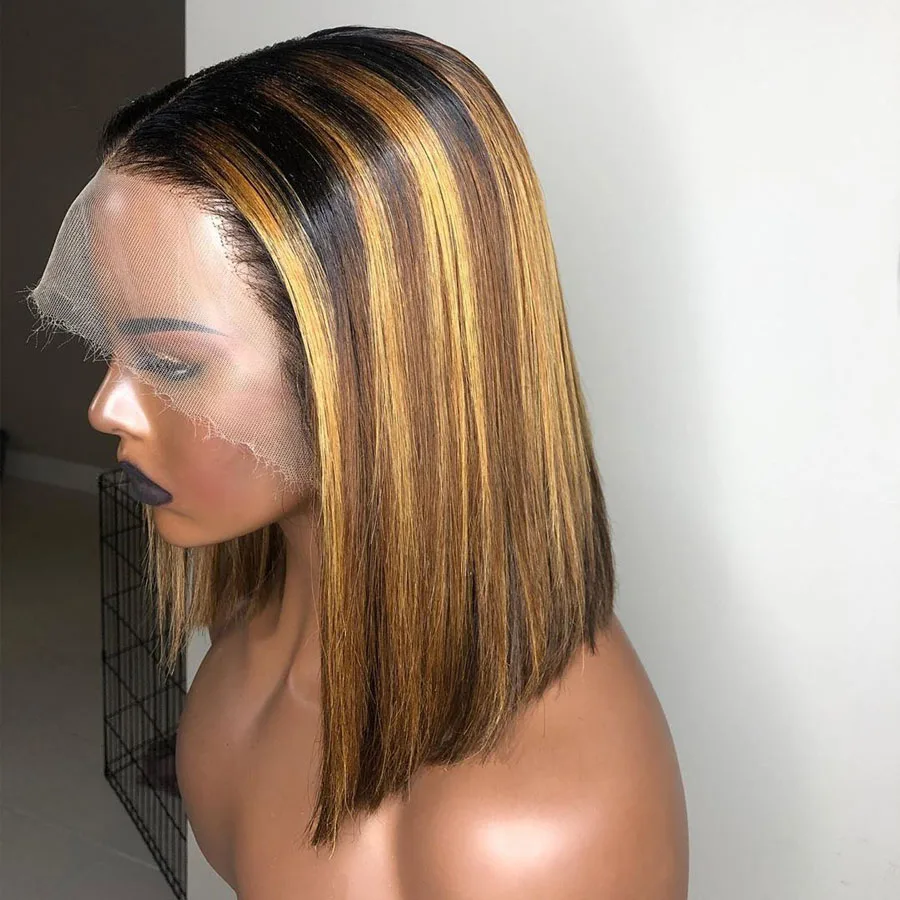 Перуанские Выделите короткие Боб 360 кружевных фронтальных париков для черный Для женщин 200 Плотность 13x6 прозрачный Синтетические волосы на кружеве парики из натуральных волос