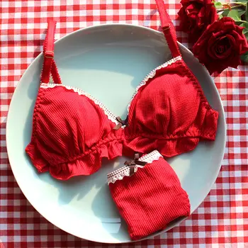 

Japanese Sexy Lingerie for Small Chest Ultra Thin Bra and Panty Set for Women Underwear Intimates Wire Free Bra Thong Sets 2pcs