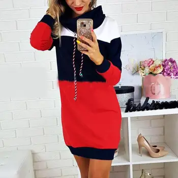 

Autumn Fashion Patchwork Contrast Color Long Sweatshirt Women Casual Long Sleeve Drawstring Pullover Female No Hoodies