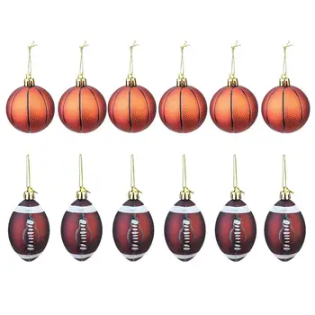 

12pcs Decorative Basketball Rugby Ball Pendant Christmas Drop Ornament Christmas Tree Hanging Ball Pendant Decorations