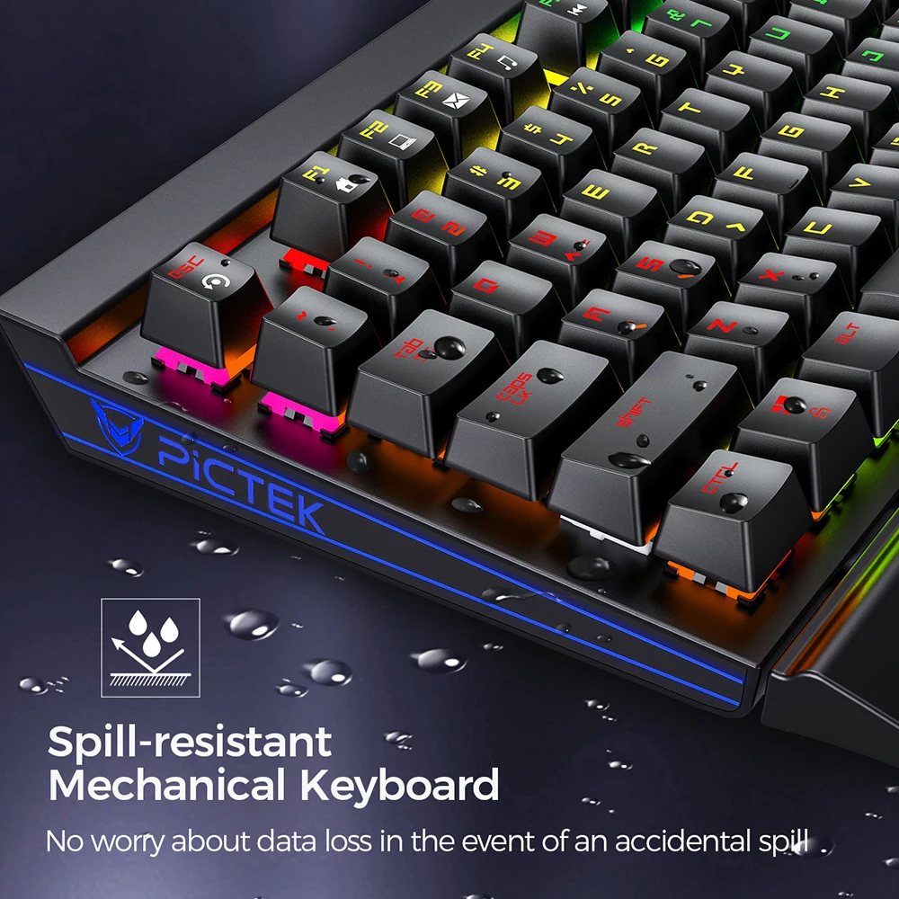 Игровая механическая клавиатура PICTEK PC248 с синим переключателем проводная