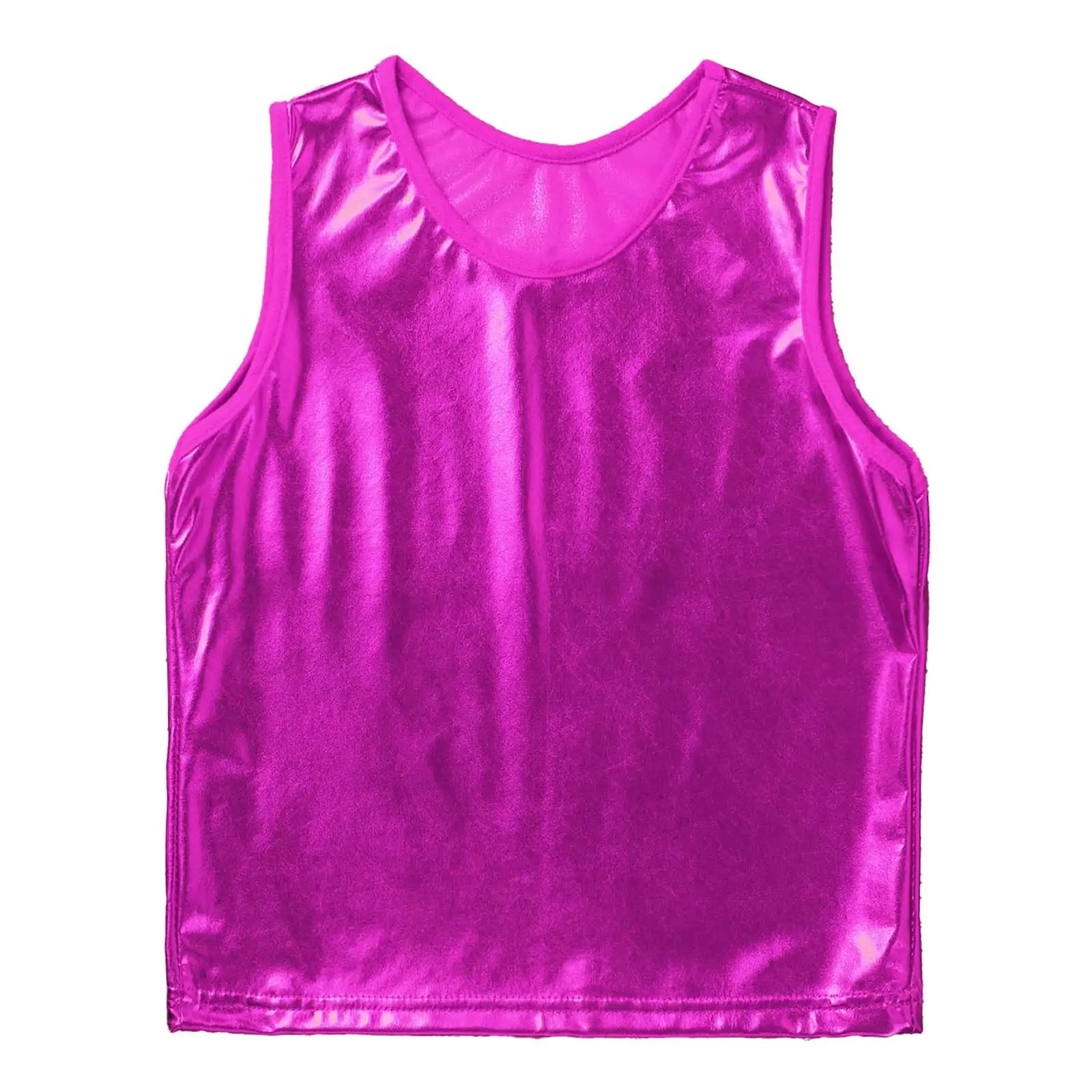 

Children Kids Girls Sleeveless Shiny Metallic Tops Tank Top for Dancing Stage Performance Costumes Ballet Class Dancewear