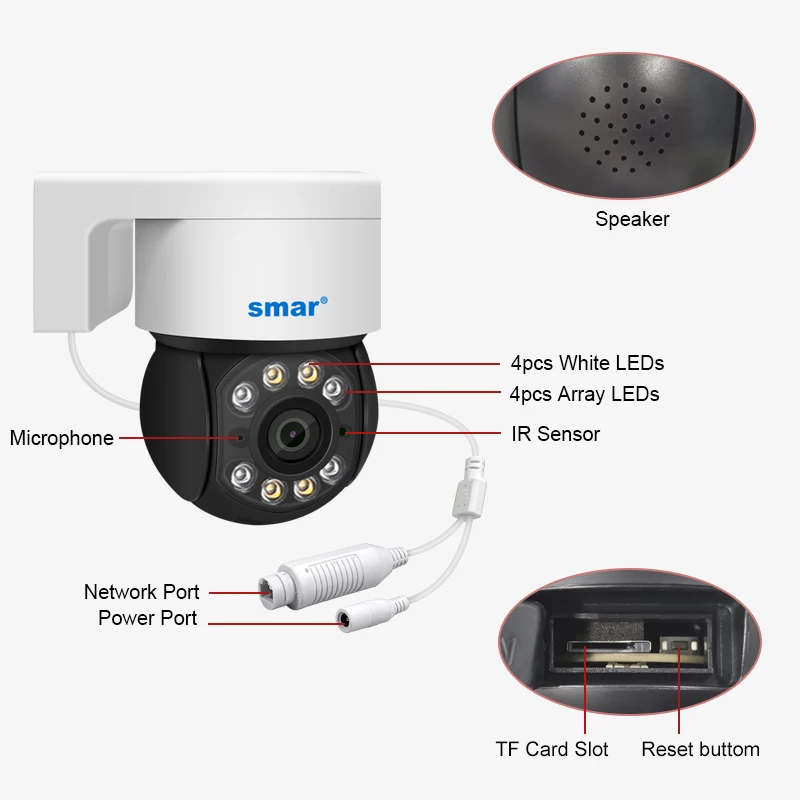 Smar POE PTZ Camera 1080P Outdoor Two Way Audio AI Human Detect Full Color Night Vision Speed Dome Camera Home Security
