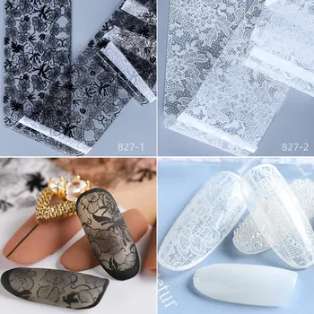 

Black/white lace Flower Nail Leaf Stickers Varnish Mix Transfer Foil Nails Decal Cursors For Nail Art Manicure Designs