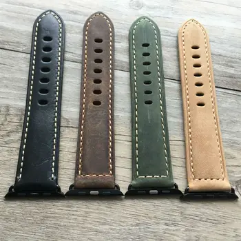 

Allbai Top Quality 2020 Mans Watch Replacement Watch Strap Watch 42MM/38MM Handmade Leather Watch Band for Apple Watch Bracelet