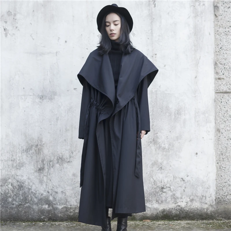 

LANMREM 2020 Spring New Women's Wool Coat Coat Lapel Loose Temperament Solid Color Long Windbreaker Jacket 19B-a587