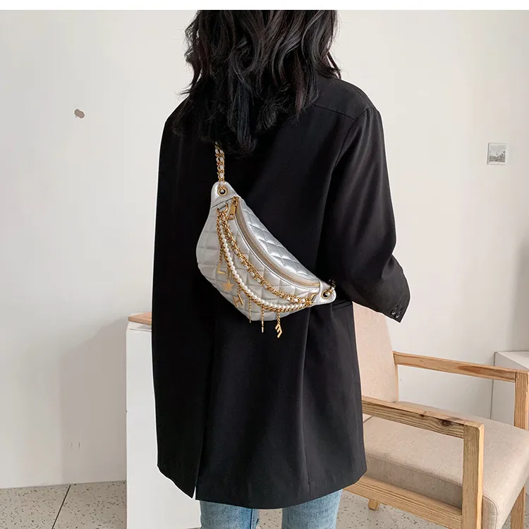Toyooosky модная поясная сумка с жемчужной цепочкой, Женская поясная сумка из искусственной кожи, сумка на ремне, Женская сумка на грудь