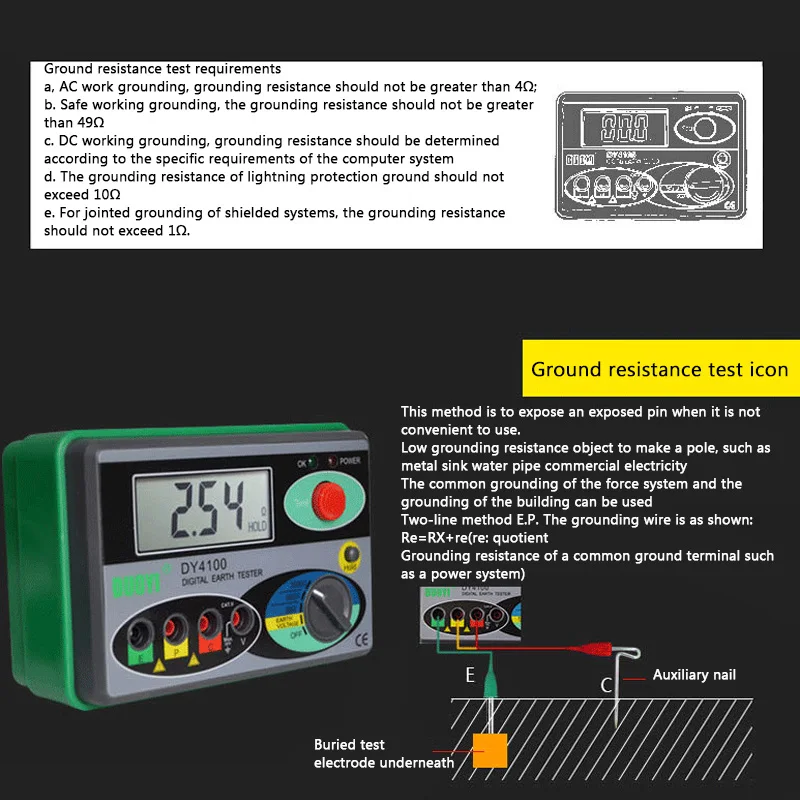 0-2000 Ом Цифровой тестер сопротивления заземления портативный реальный цифровой измеритель заземления 0,01 Высокая точность простой в эксплуатации