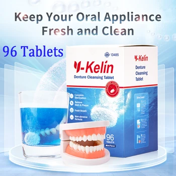

Y-Kelin Denture Cleansing Tablets 96 Tabs Denture Effervescent Tablets False Teeth Cleaner Tooth Clean Pills