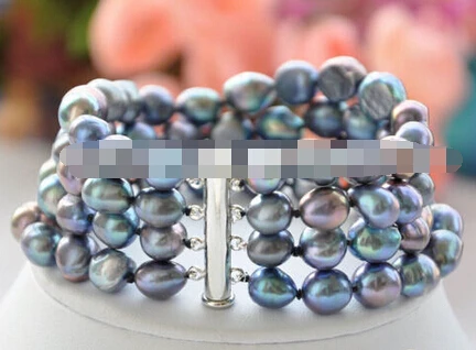 &gt&gt&gt&gt&gt&gt&gt 4row 8&quot 9mm NATURE BLACK BAROQUE freshwater pearl BRACELET | Украшения и аксессуары