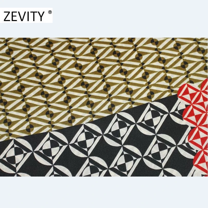 ZEVITY New women vintage cloth patchwork geometric print shirt dress office ladies retro casual slim vestido chic dresses DS4427