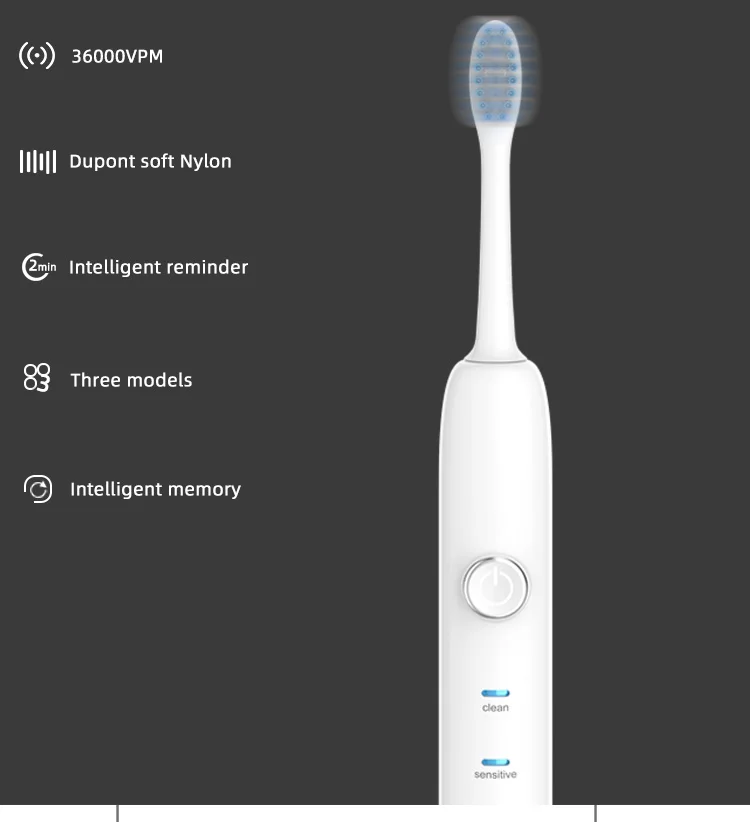 Электрическая ультразвуковая зубная щетка, ультра Звуковая, 3 режима, отбеливающая, заряжаемая, для взрослых, IPX7, водонепроницаемый, один набор