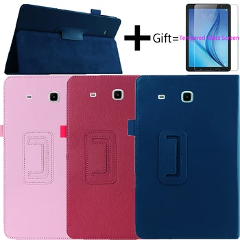 

T560 T561 9H Tempered Glass Screen Protector+Flip Folio Case Samrt Stand Cover For Samsung Galaxy Tab E 9.6 T560 T561 Cover Case