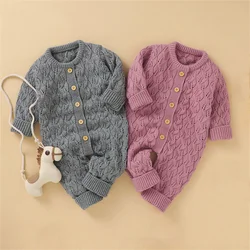 Vêtements pour nouveau né, combinaison décontractée à manches longues, boutons, barboteuse une pièce, couleur unie et chaude, pour bébé garçon et fille de 0 à 24M 