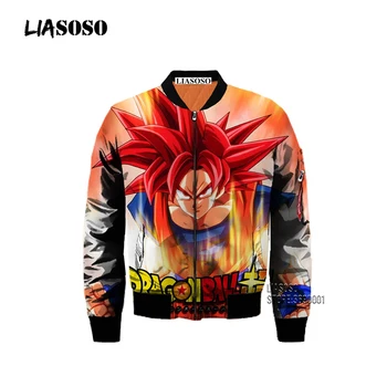 

LIASOSO Japan Anime Dragon Ball 3D Print Men Winter Thick Bomber Jacket Flight Jacket Coat Punk Style Casual Tops Streetwear