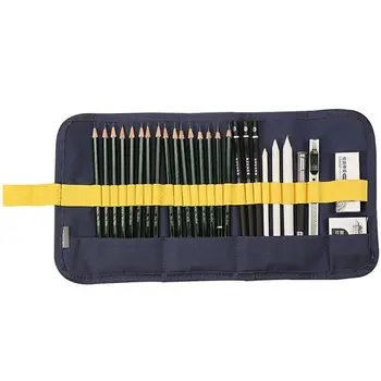

OOTDTY 27pcs Sketch Pencil Set Professional Sketching Drawing Roll Up Bags Kit Painter