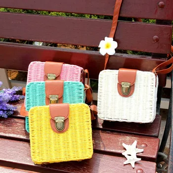 

Fashion Straw Square Bag Women Handbag Small Shoulder Bag Ladies Summer Beach Bag Candy Color Wild Woven Rattan Bag Female